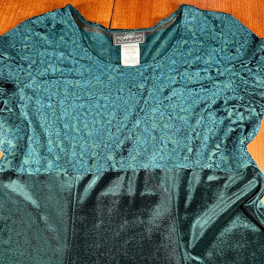 Vintage‎ Molly Malloy Evening Dress Maxi Sz 12 Kelly GREEN Burnout Velvet Formal